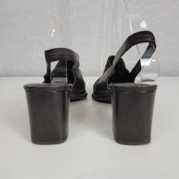 Bass Womens‎ Shoes Size 8.5 Brown Y2K Block Heel Sling Back Closed Square Toe - Picture 4 of 9